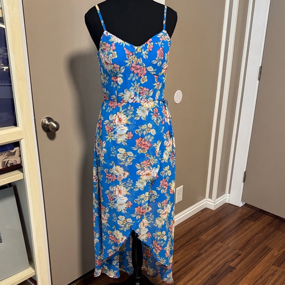 Lily Rose Blue Floral High-Low Slip Dress